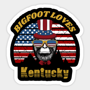 Bigfoot loves America and Kentucky Sticker